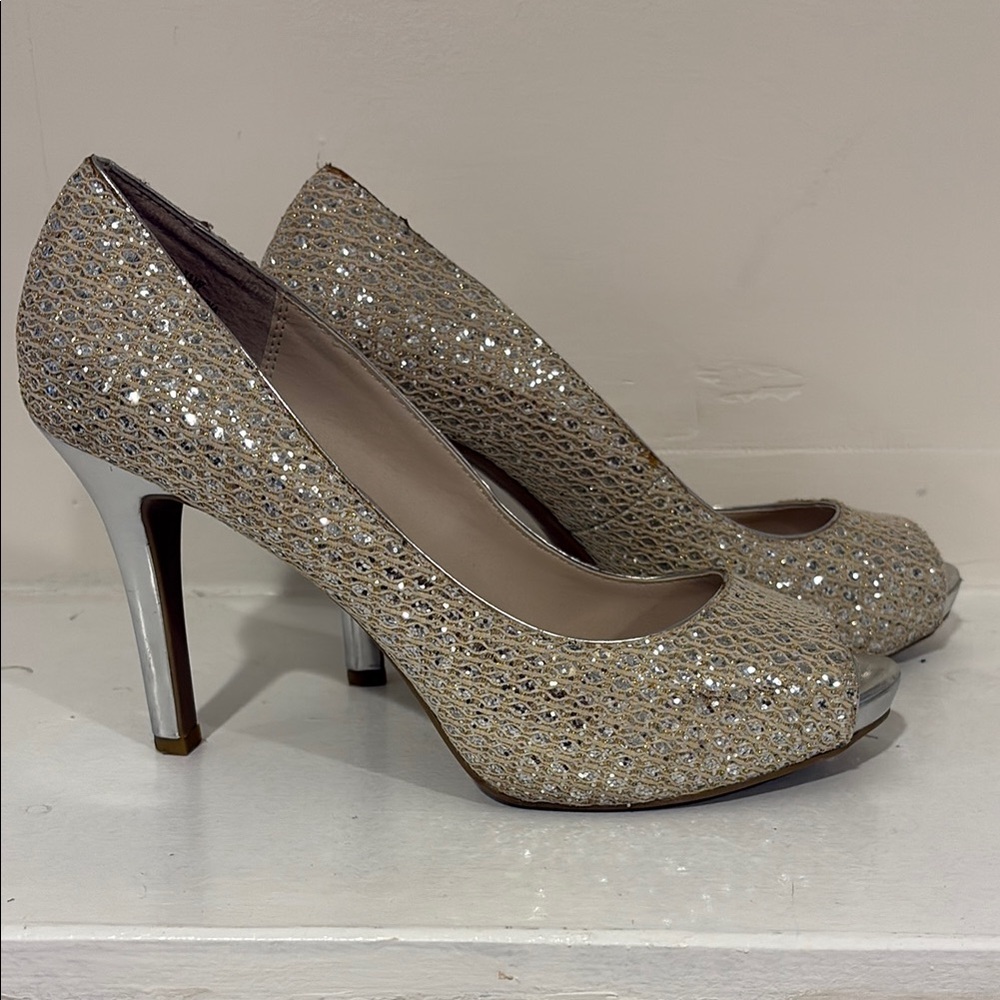 Audrey Brooke Silver Glitter Heels